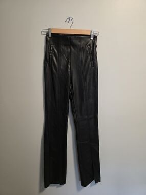 stradivarius Black Faux Leather Split Ankle Pants